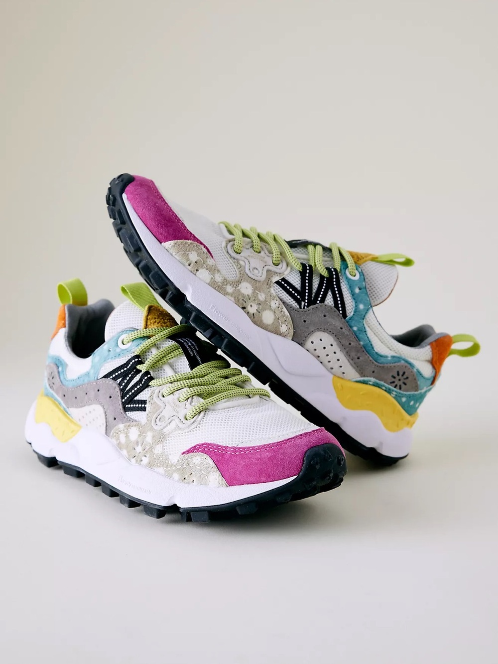Flower Mountain Women’s Sz 9.5 Yamano 3 Suede Trainers Sneakers White Multicolor